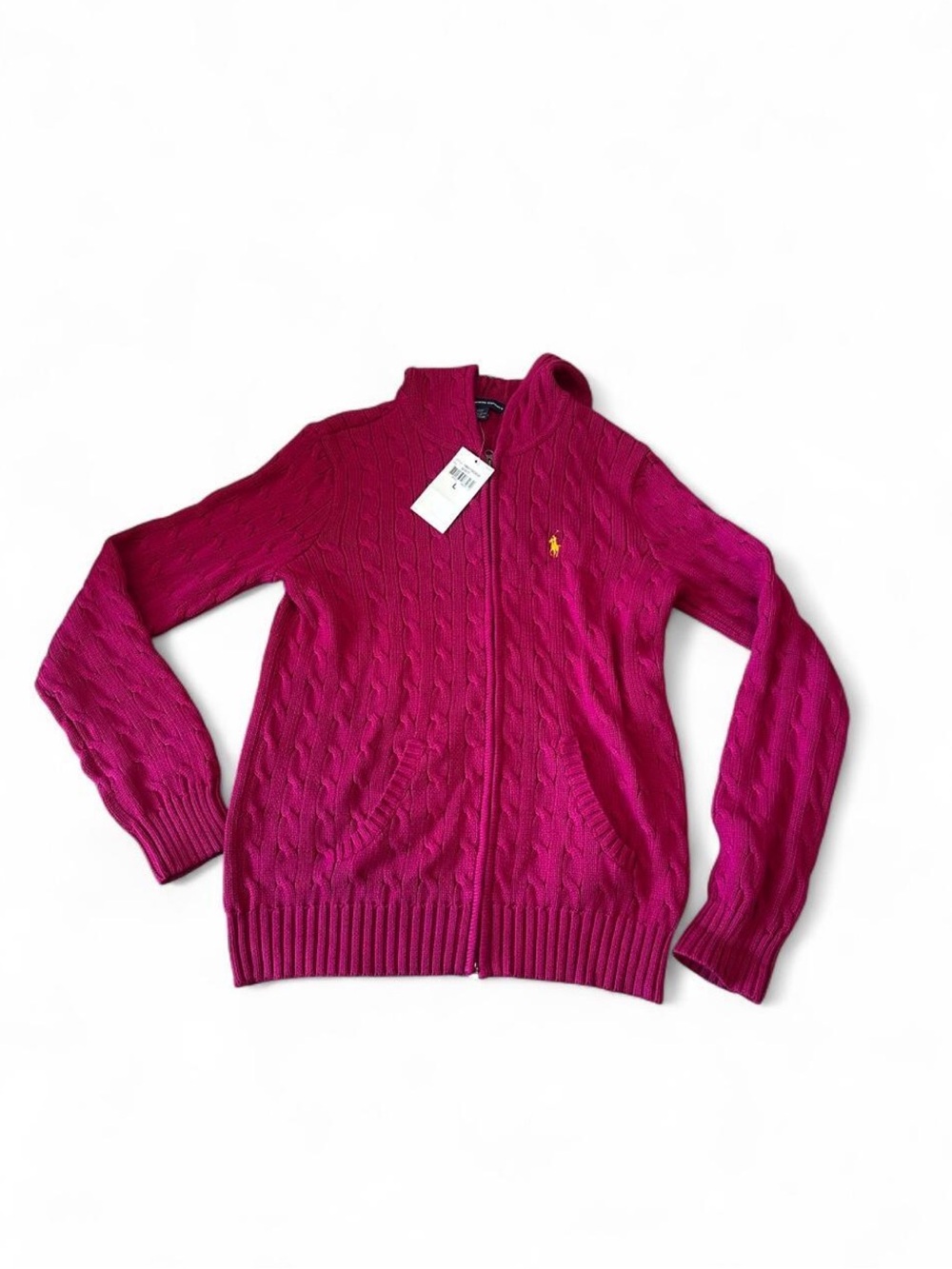 NWT Ralph Lauren Cable Knit Zip Hoodie Pink Large